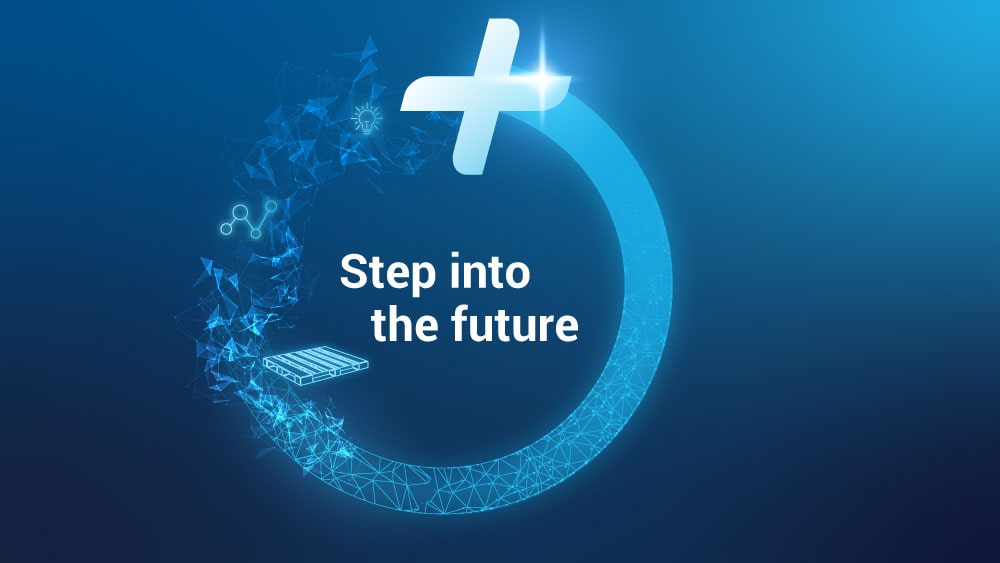 The words, 'Step into the future'.