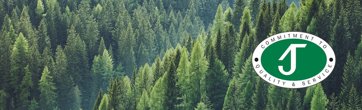A banner image consisting of an aerial photograph of a pine tree forest. This photograph is overlaid with a 'James Jones and Sons Ltd. - Commitment to Quality & Service' Badge
