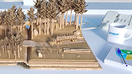 A thumbnail image featuring a capture of the 'Our Sustainability Story' video. The capture consists of a 3D modelled wooden book with trees springing out of it. The book lies on a desk space beside a CHEP mug.