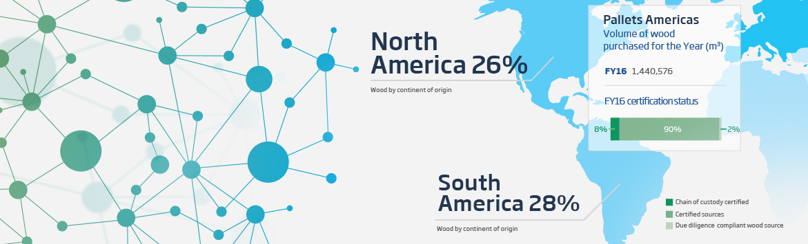 A banner image of a sky blue, flat, illustrative map close up on the Americas region. The map is labelled with a couple of callouts indicating details of both the north and south American regions. Beside the map is a green, flat, illustrative network of nodes.