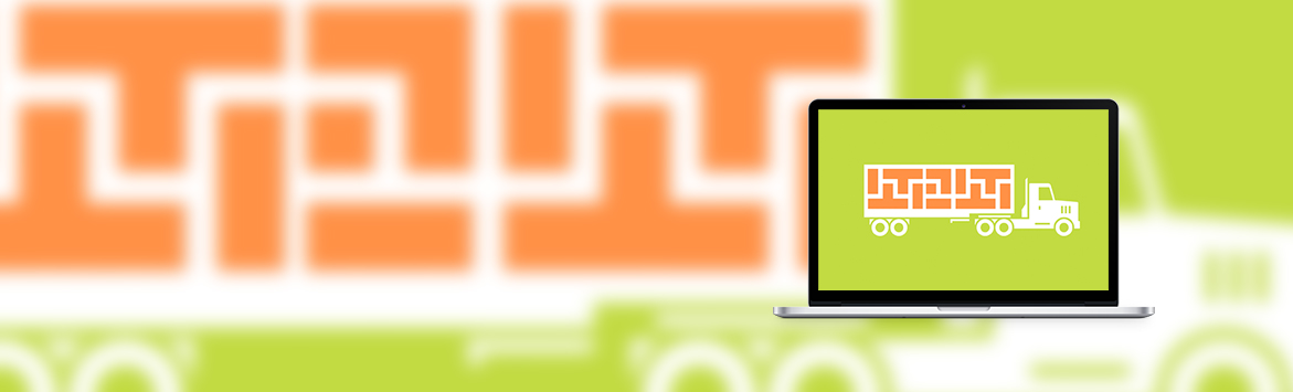 A banner image featuring a Macbook screen consisting of a flat, illustrative white and orange truck on a lime green background. This Macbook is on a Lime green background.