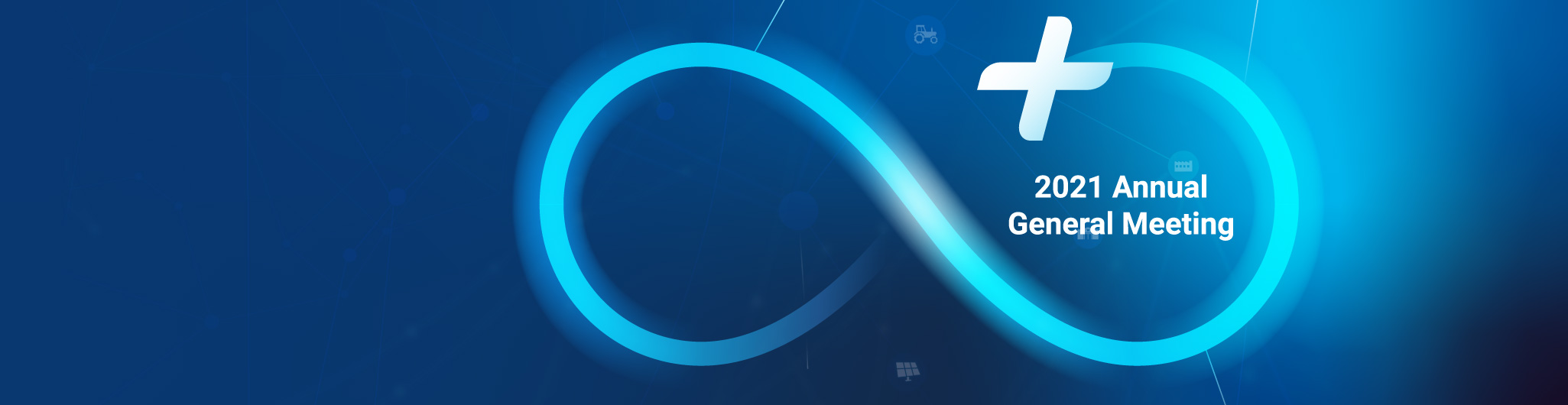AGM 2021 The words, '2020 Annual General Meeting' surrounded by four different coloured rings accompanied by supply chain icons, over a navy gradient background.