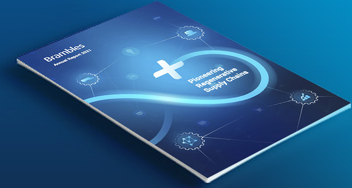 A photograph of Bramble's 2020 Annual Report on a blue colour background