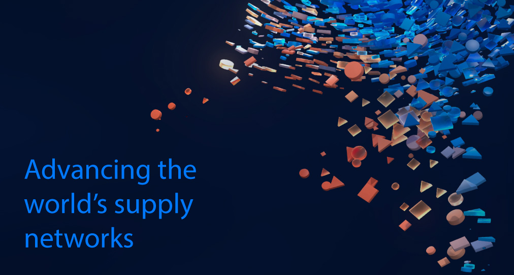 The words, 'Connecting people with life's essentials, every day' surrounded by four different coloured rings accompanied by supply chain icons, over a navy gradient background.