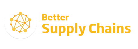 An image of the 'Better Supply Chains' logo. This text is featured in yellow beside a yellow network icon.