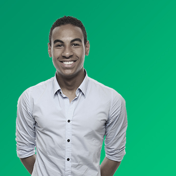 A photograph of a young black American male over a green gradient background