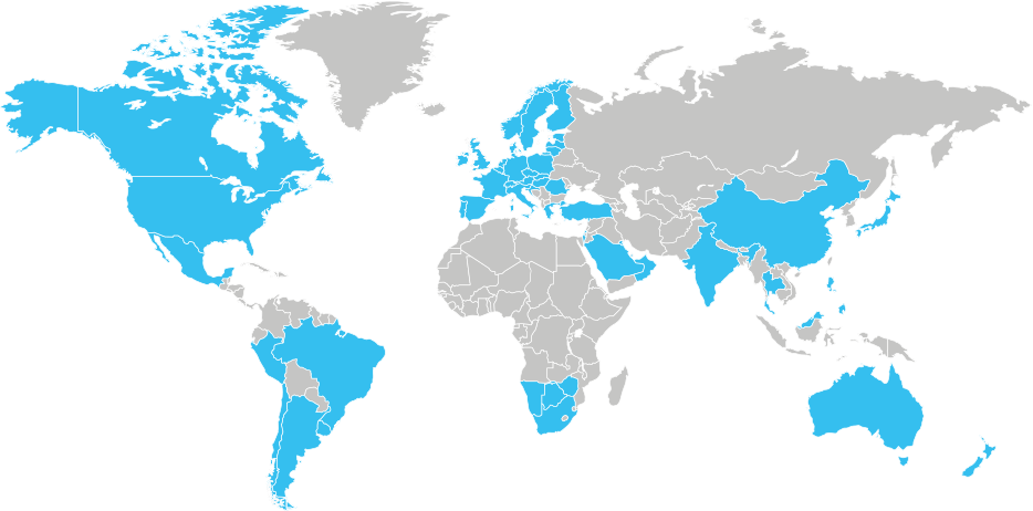 A photograph of the worldmap with highlighted locations of where Brambles as a company operates